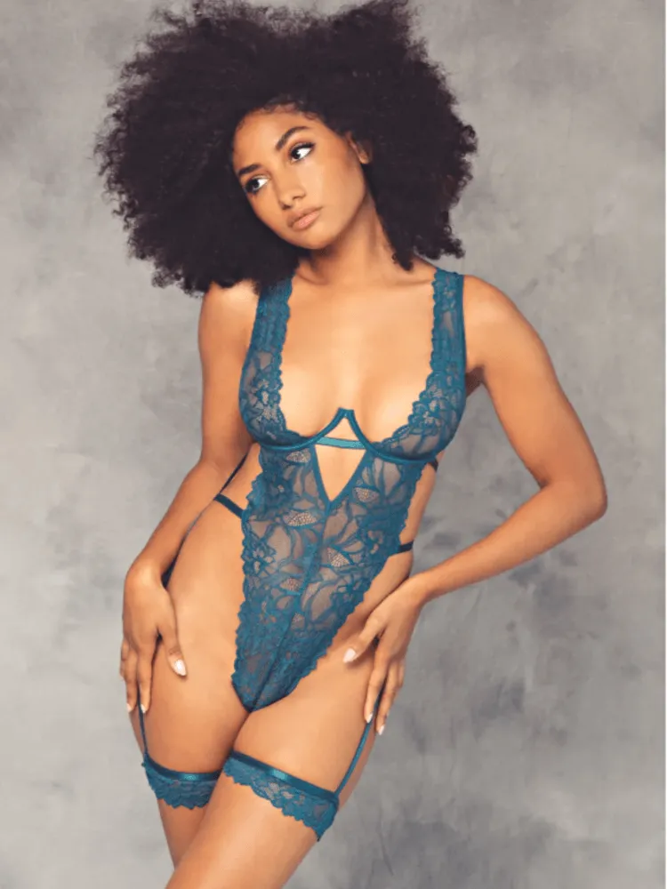 High Cut Teal Cutie Garter Teddy