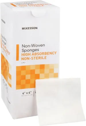 McKesson Non-Woven Sponges, Non-Sterile, 4-Ply, High Absorbency, Polyester / Rayon, 4 in x 4 in, 200 per Pack, 1 Pack