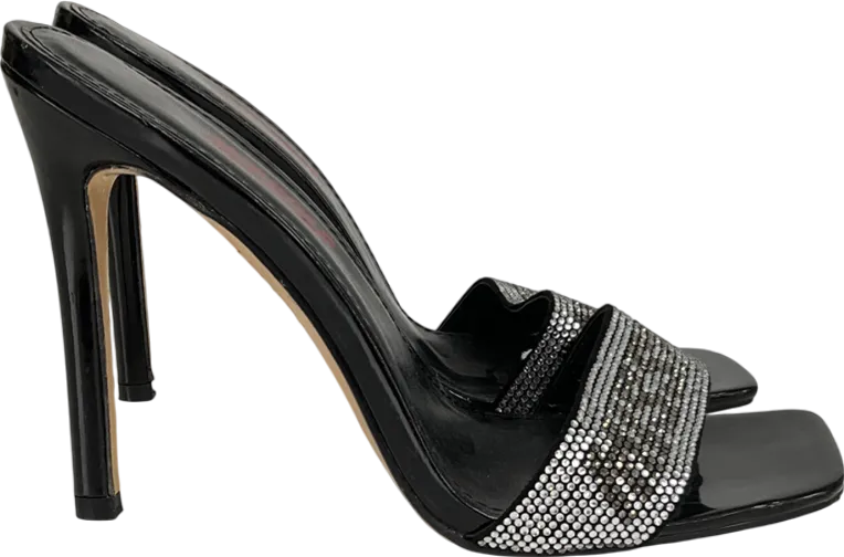 Misspap Black Embellished Logo Printed Diamanté Heels UK 4 EU 37 👠