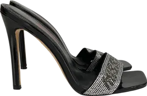 Misspap Black Embellished Logo Printed Diamanté Heels UK 4 EU 37 👠