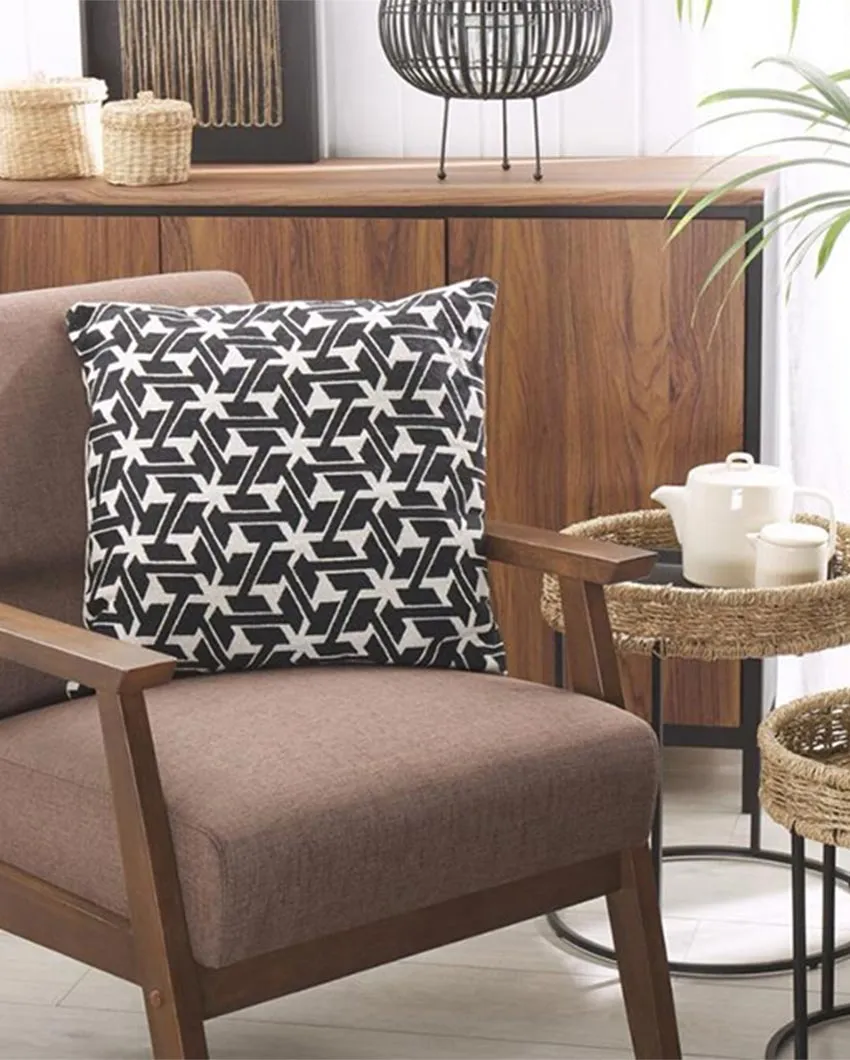 Monochrome Cotton Jacquard Printed Cushion Cover | Single