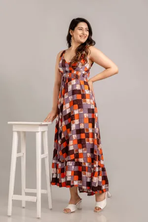 Multi Geometric Printed Sleeveless Fit and Flare Maxi Dress - SHKUP1368