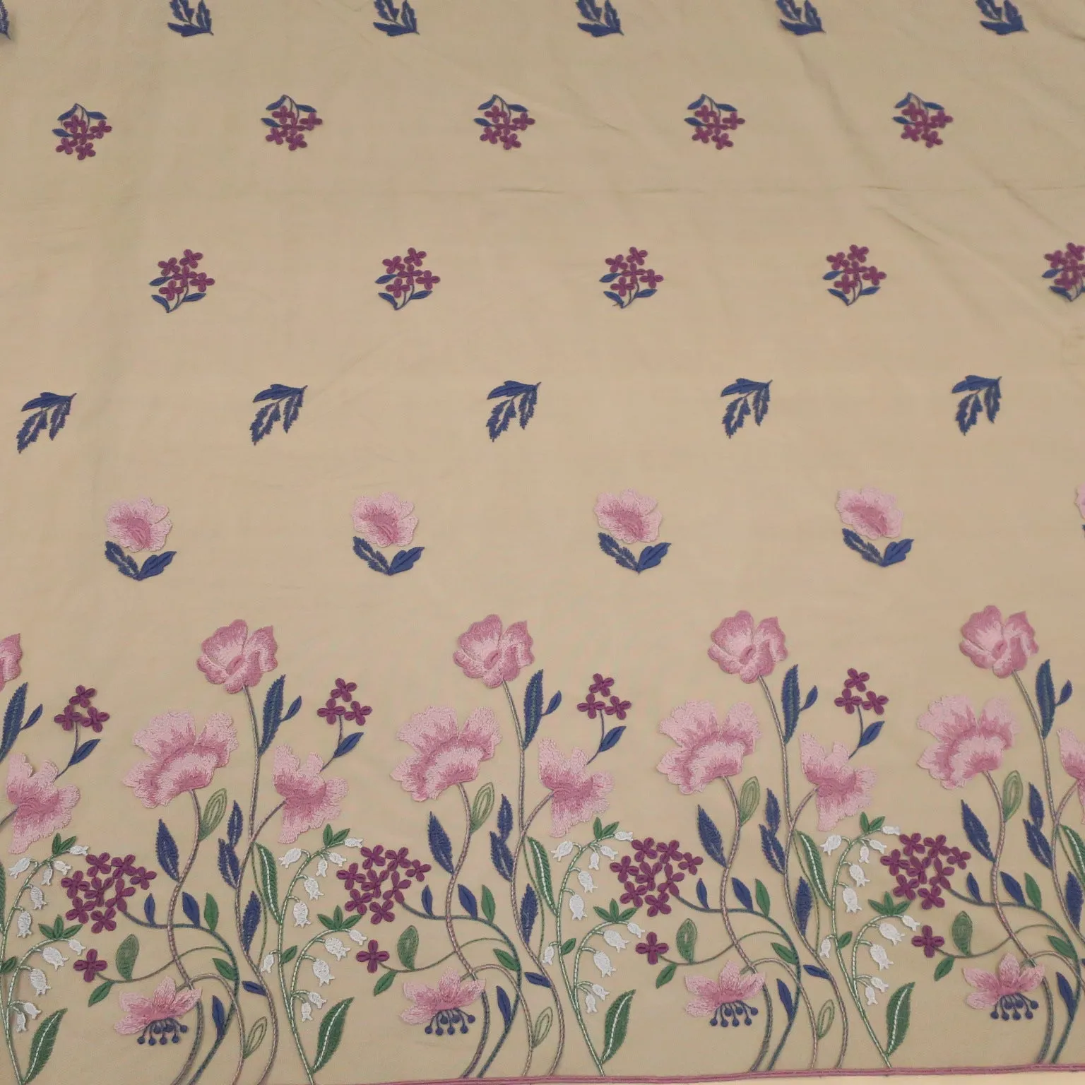 Navy Tulle with Lilac Floral Embroidered Fabric