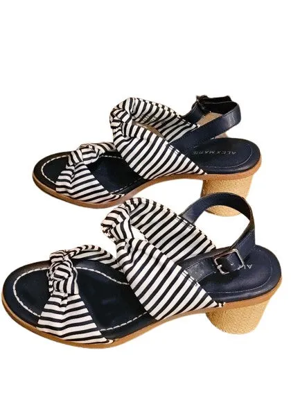 NEW NEVER WORN - ALEX MARIE NAVY & WHITE STRIPE WOVEN ROUND HEEL SANDALS SIZE 8M