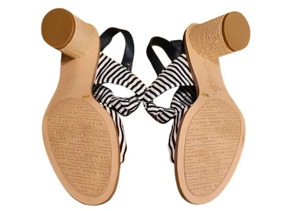 NEW NEVER WORN - ALEX MARIE NAVY & WHITE STRIPE WOVEN ROUND HEEL SANDALS SIZE 8M