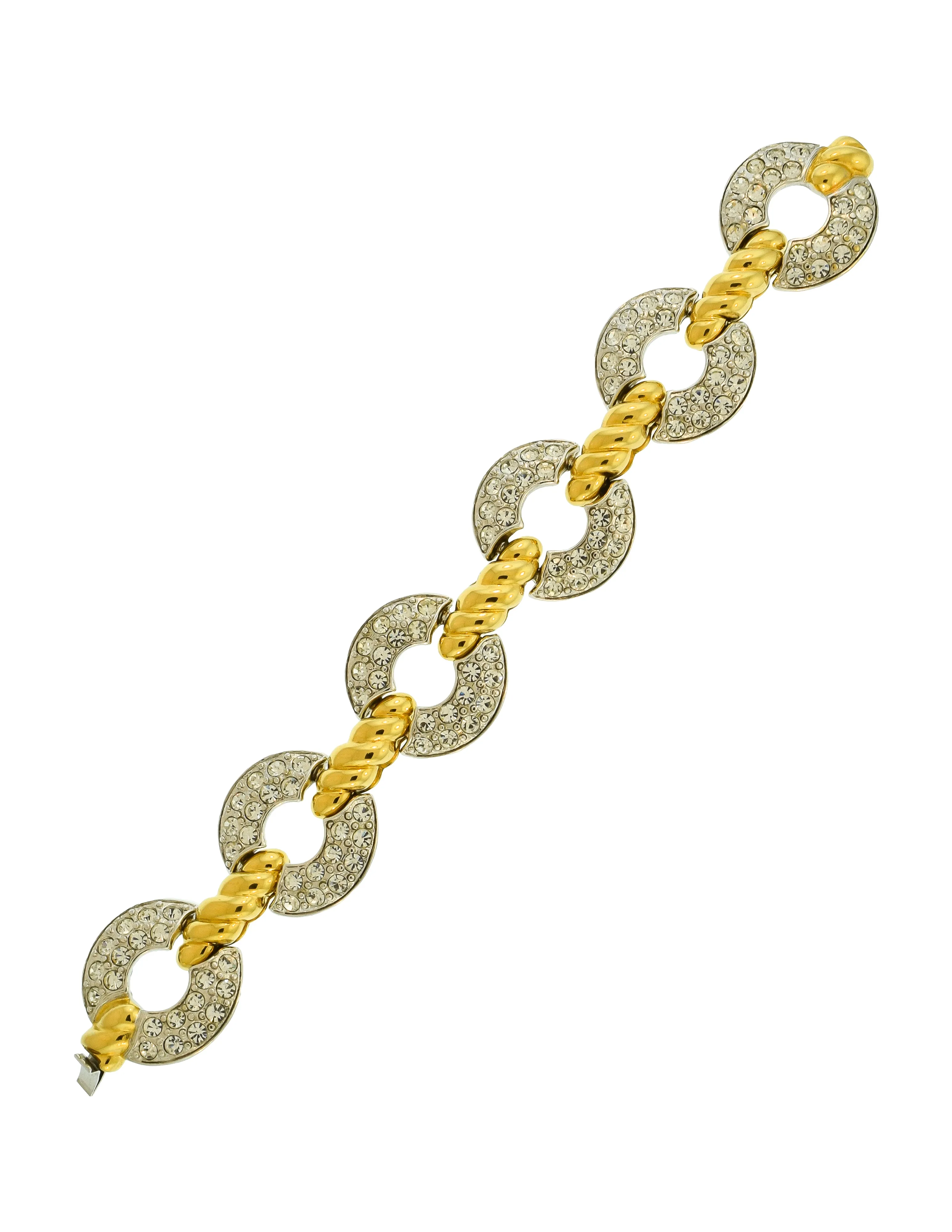 Nolan Miller Vintage Silver and Gold Rhinestone Baguette Hinge Bracelet
