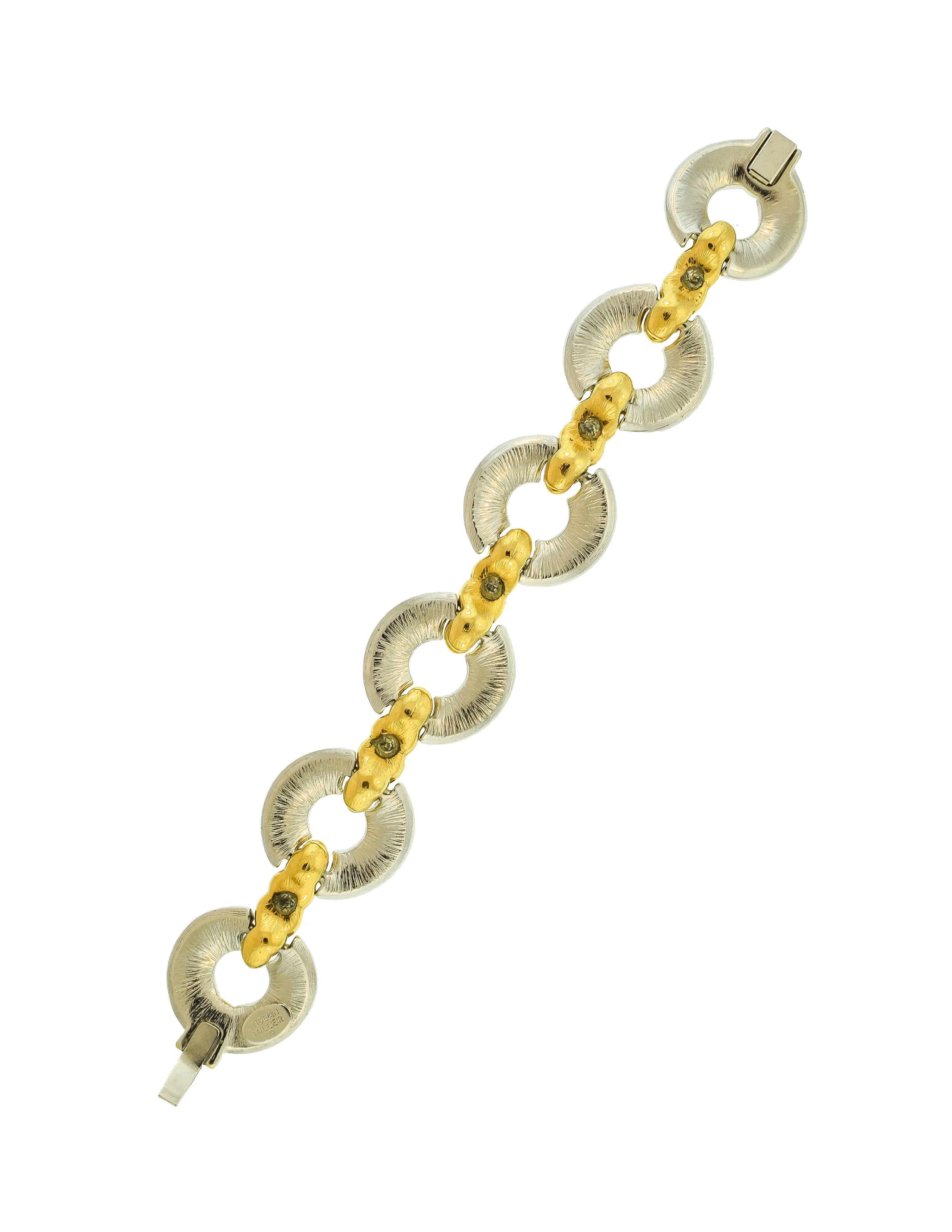 Nolan Miller Vintage Silver and Gold Rhinestone Baguette Hinge Bracelet