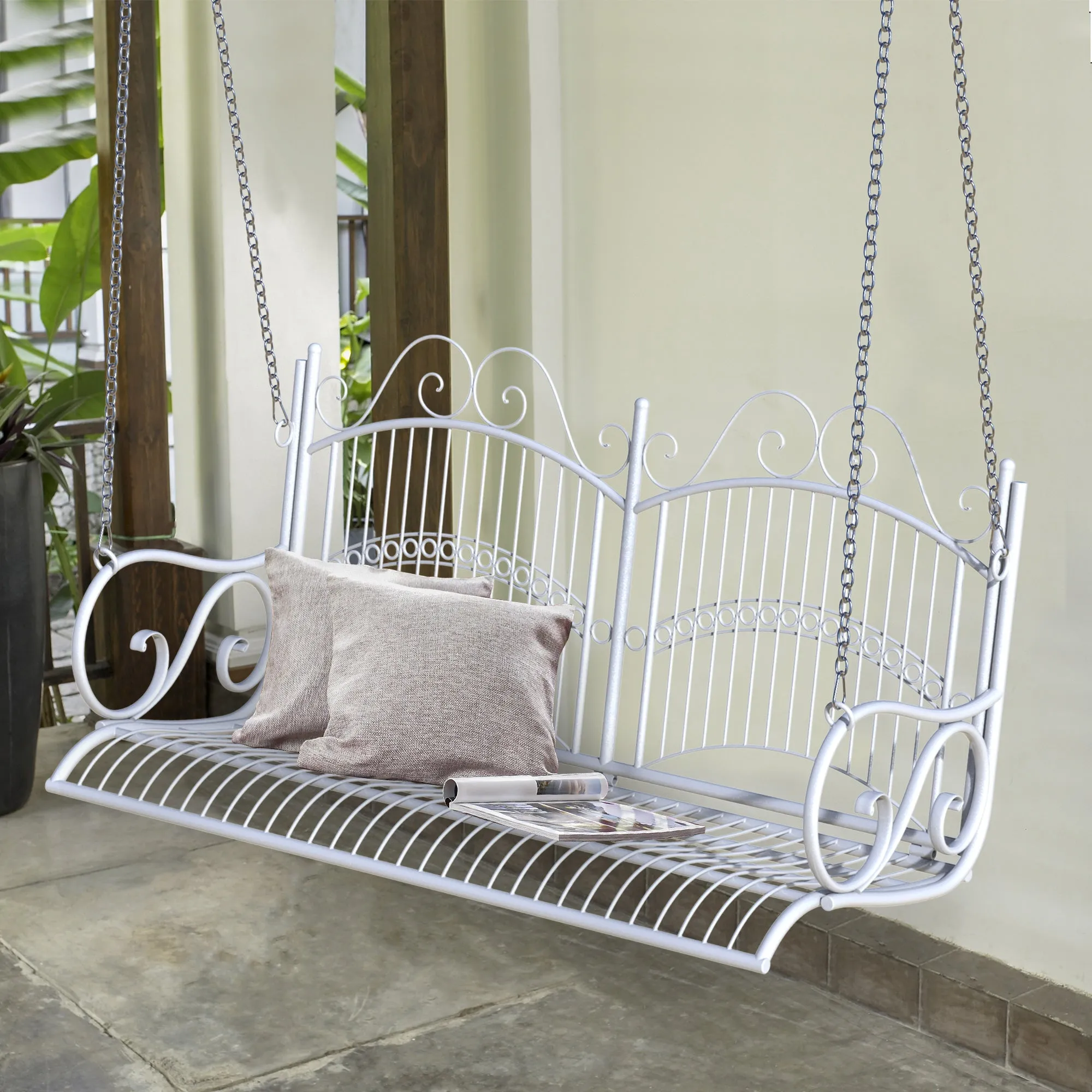 Outsunny Outdoor Garden Solid Metal 2 Seat Swing Chair Hanging Hammock White