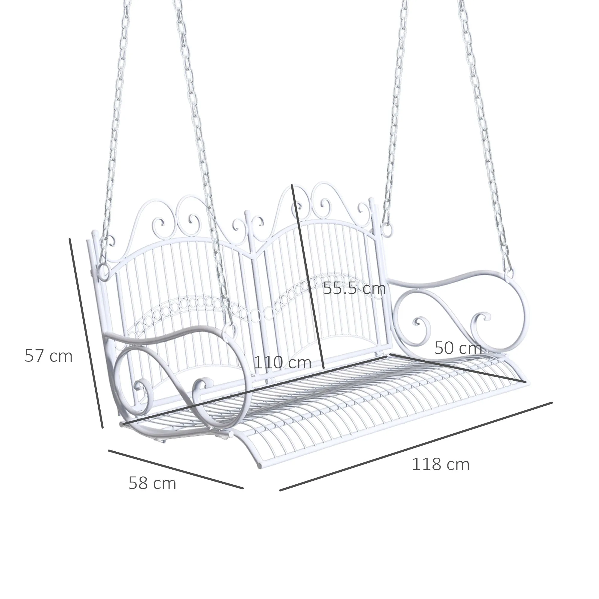 Outsunny Outdoor Garden Solid Metal 2 Seat Swing Chair Hanging Hammock White