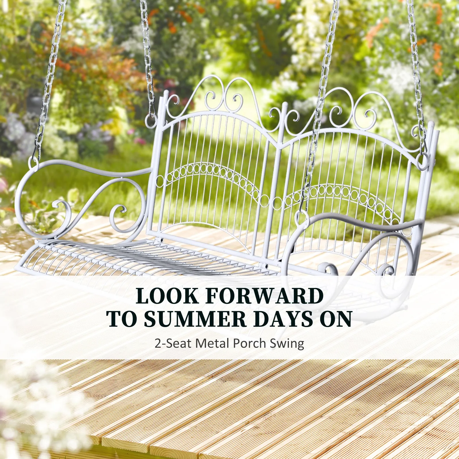 Outsunny Outdoor Garden Solid Metal 2 Seat Swing Chair Hanging Hammock White