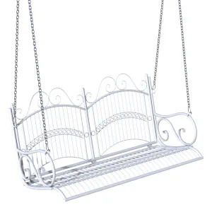 Outsunny Outdoor Garden Solid Metal 2 Seat Swing Chair Hanging Hammock White