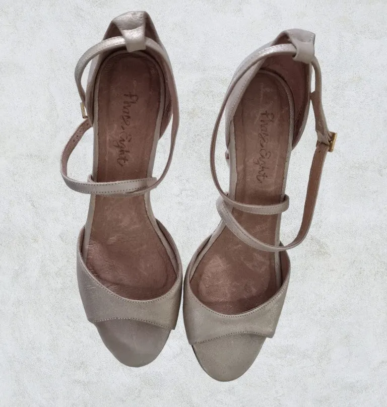 Phase Eight Leather Champagne Bronte Sandals UK 8  US 10.5 EU 42