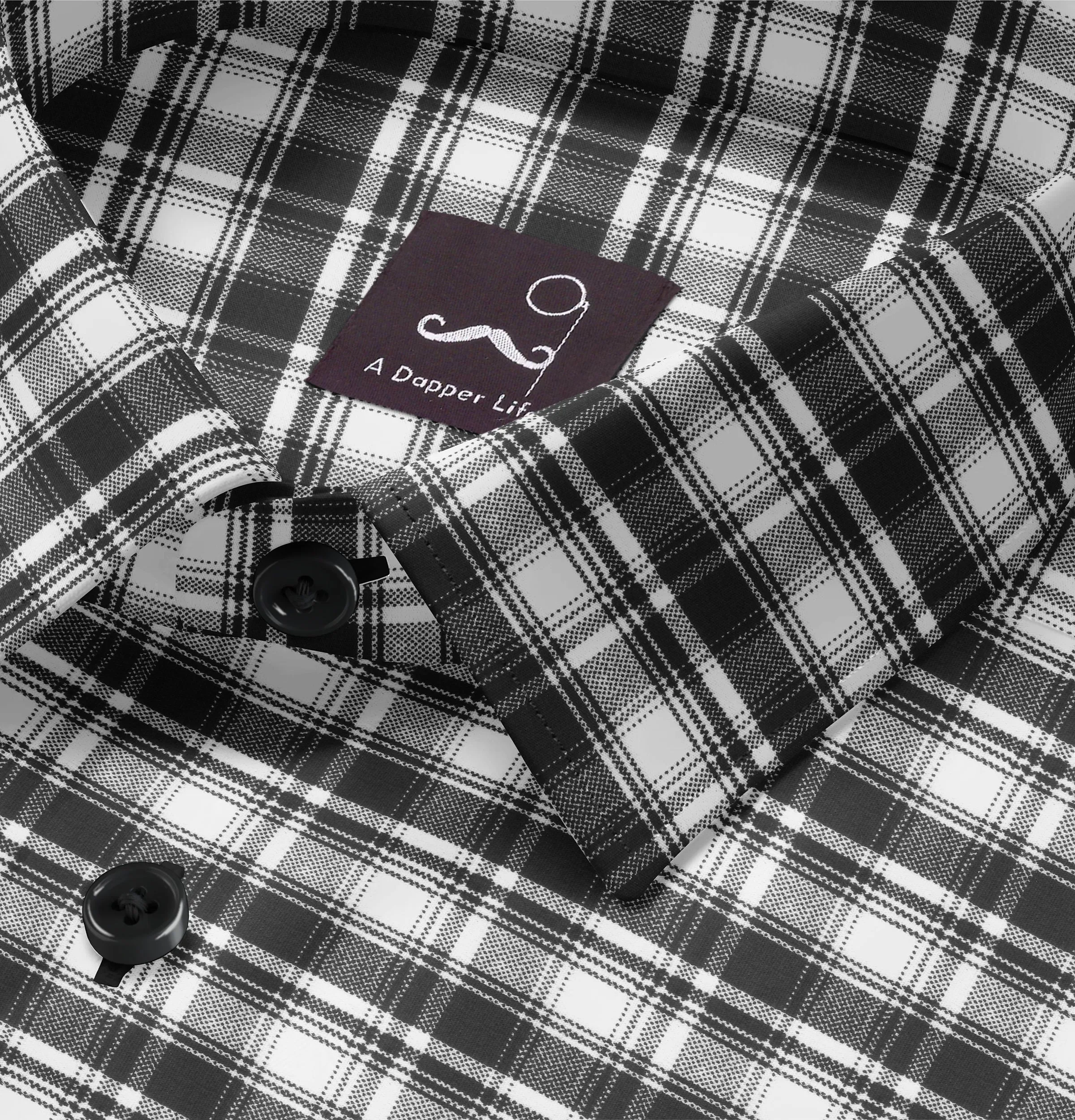 Pure Cotton - Short Sleeve - Black & White Checks Style 6