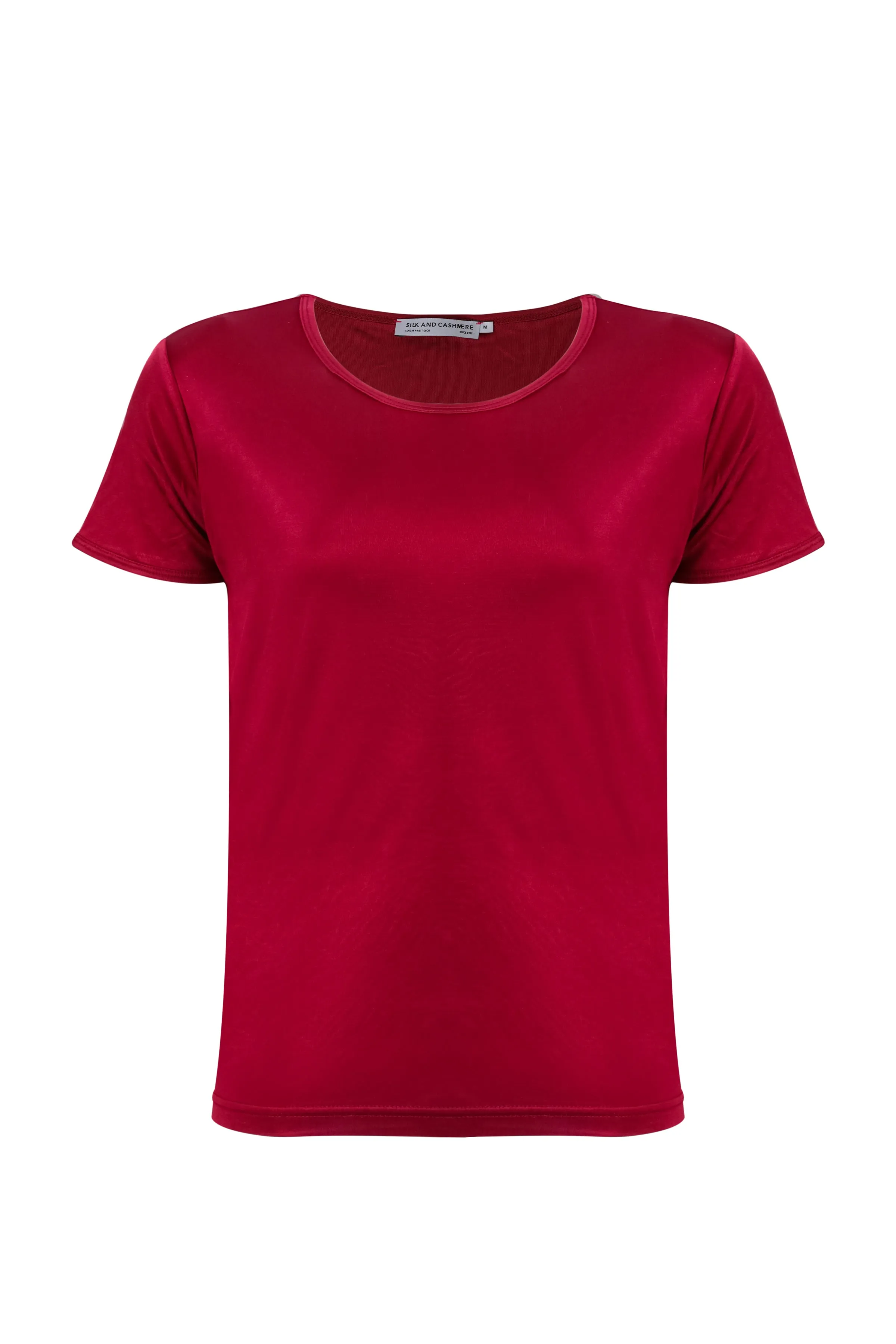 Red Marina Silk Round Neck Short Sleeve T-Shirt