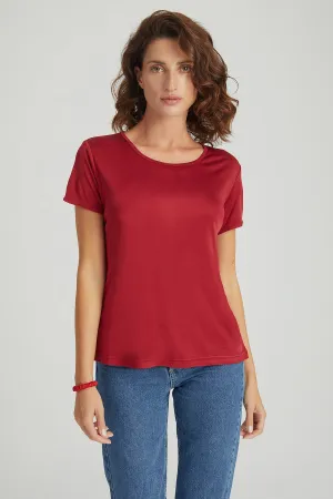 Red Marina Silk Round Neck Short Sleeve T-Shirt