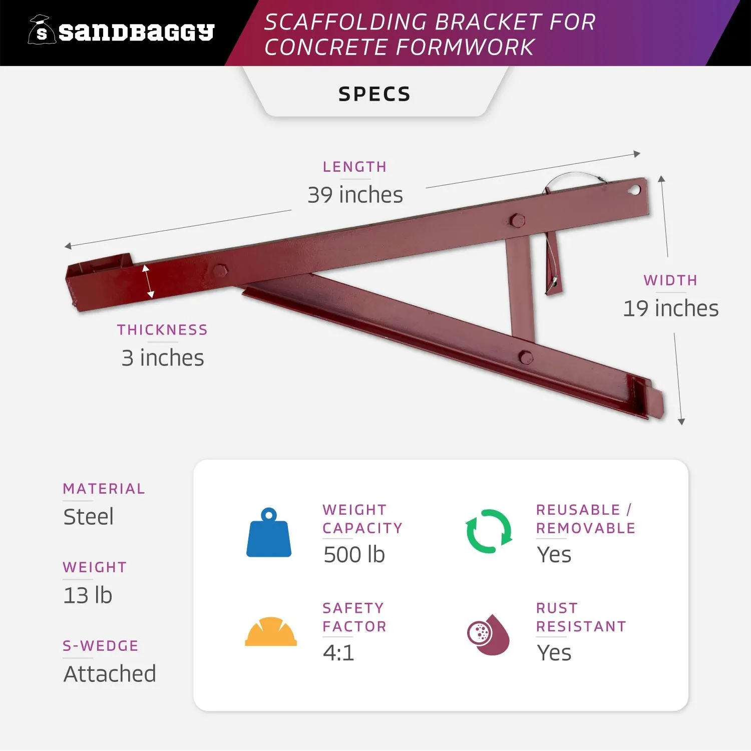 Scaffold Bracket for Concrete Formwork Systems (S-Wedge Attached)