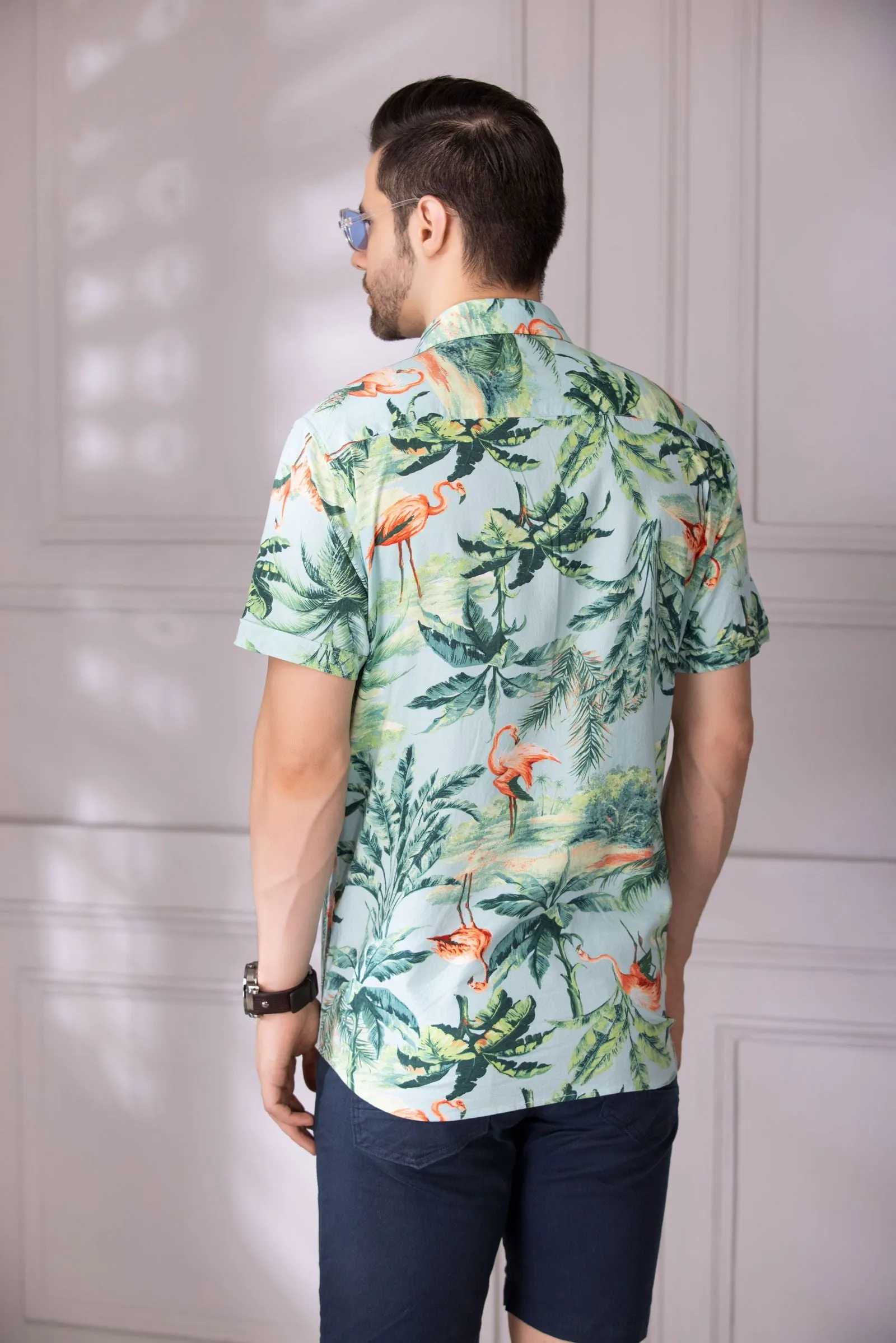 Sea Green Floral half sleeve shirt