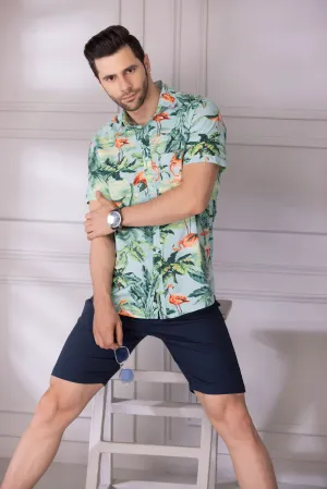 Sea Green Floral half sleeve shirt