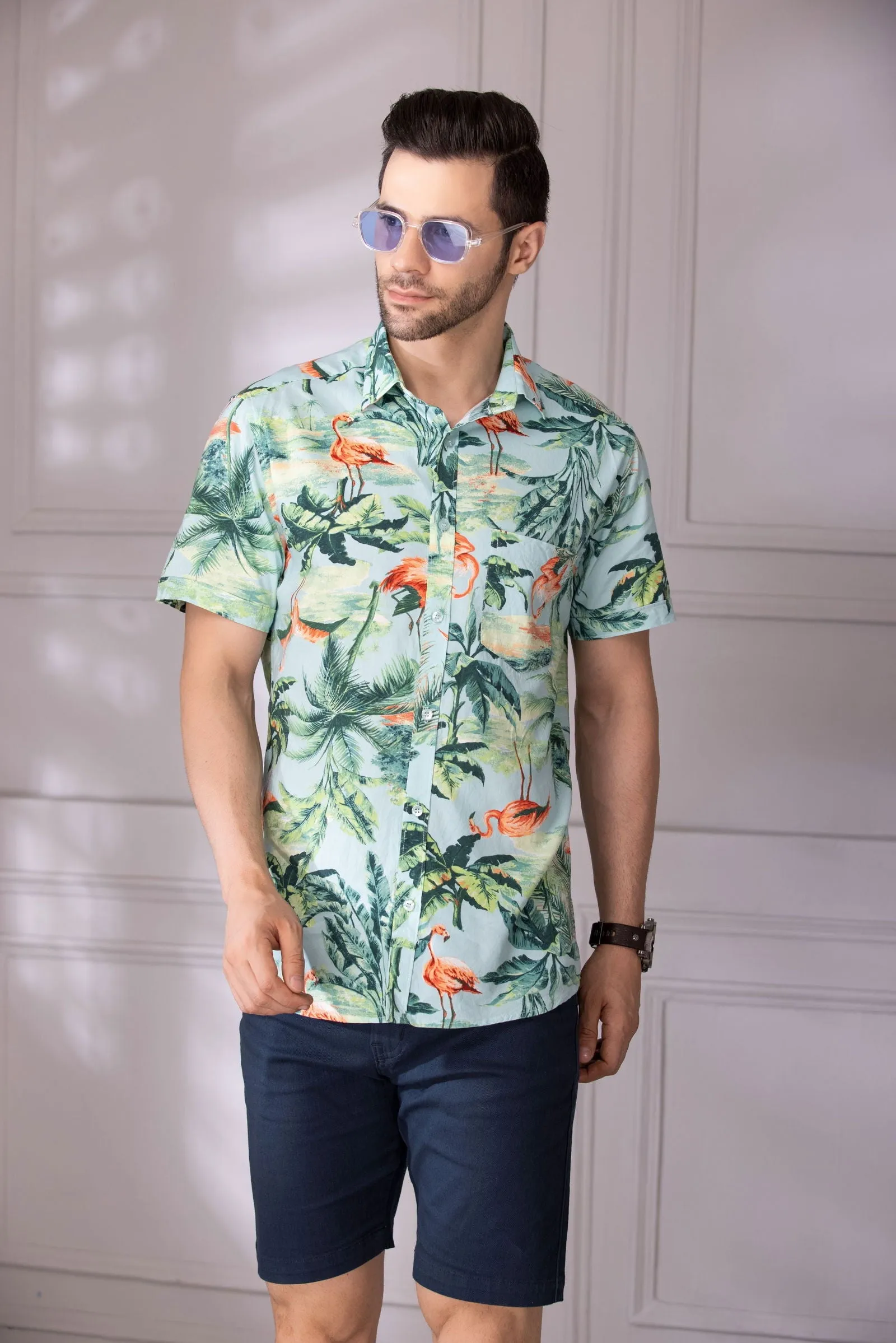 Sea Green Floral half sleeve shirt