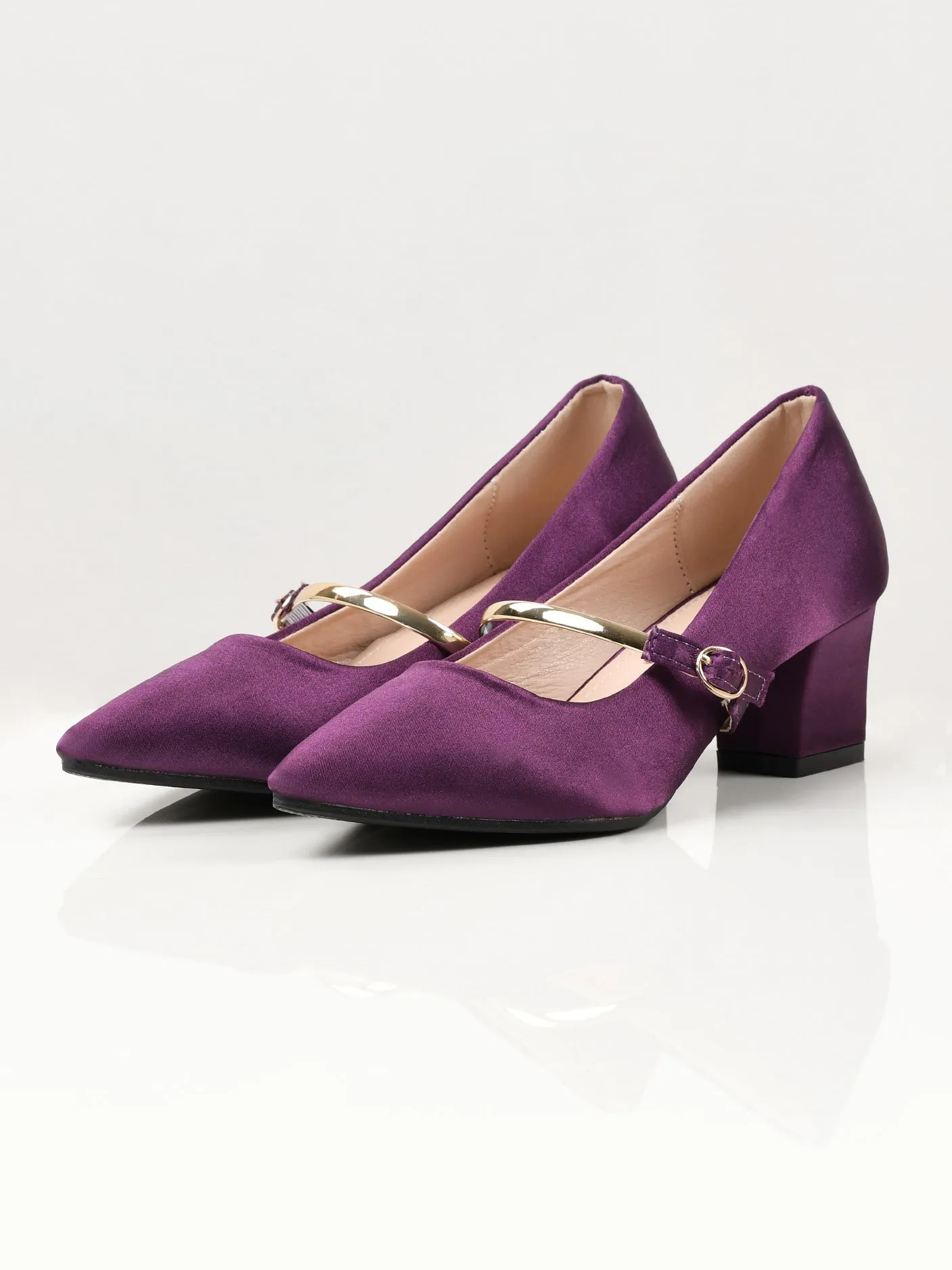 Shiny Block Heels - Purple