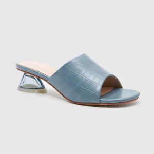 Slide Slippers Crystal High Heels Blue