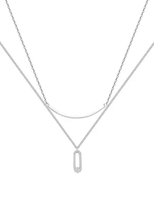 Stylish Zircon Oval Shape Double Layers Silver Necklace for Women