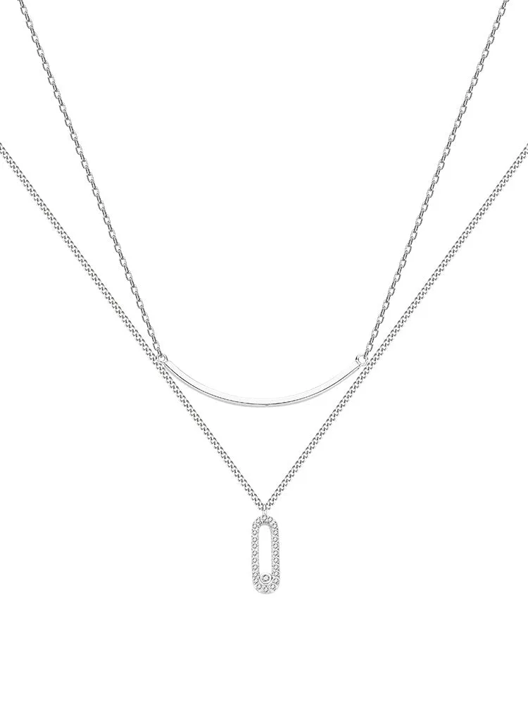 Stylish Zircon Oval Shape Double Layers Silver Necklace for Women