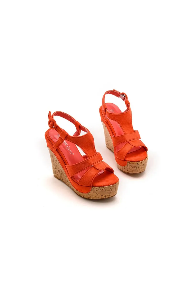 Suede Wood Grain Peep Toe Platform Wedges Sandals