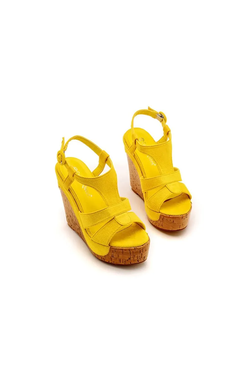 Suede Wood Grain Peep Toe Platform Wedges Sandals