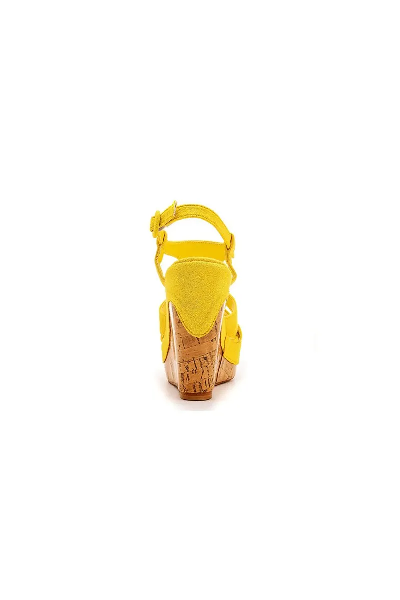Suede Wood Grain Peep Toe Platform Wedges Sandals