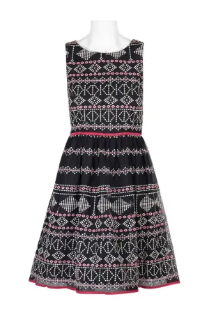 Taylor Chic Embroidered Mesh A-Line Dress with Boat Neck and Back Zipper