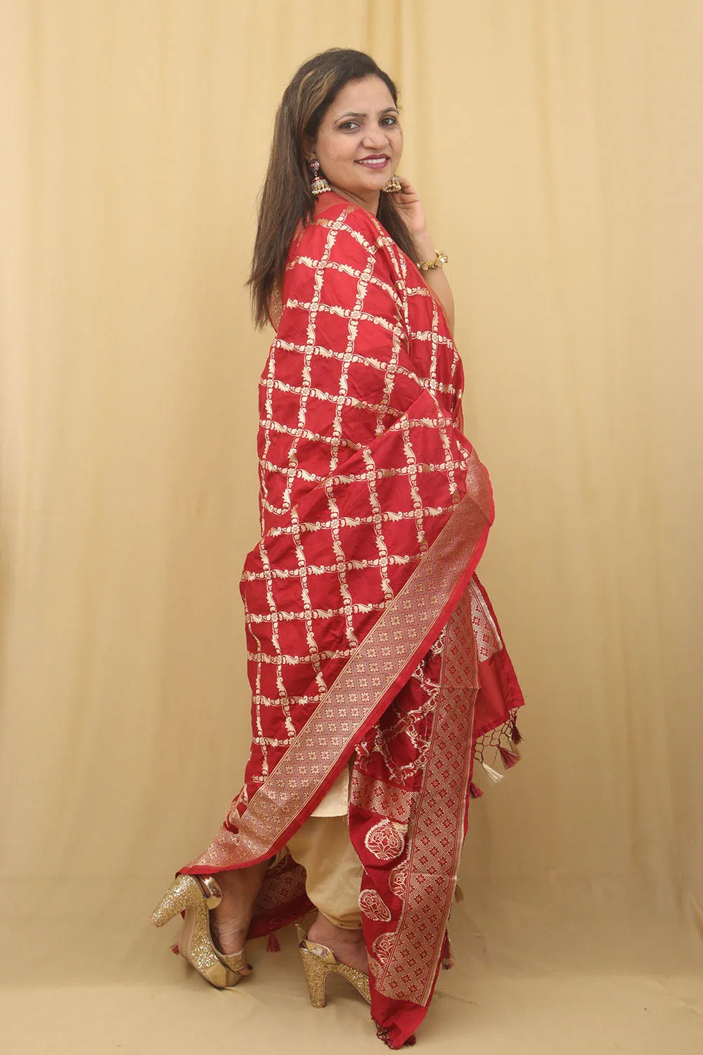 Timeless Elegance: Red Banarasi Silk Dupatta