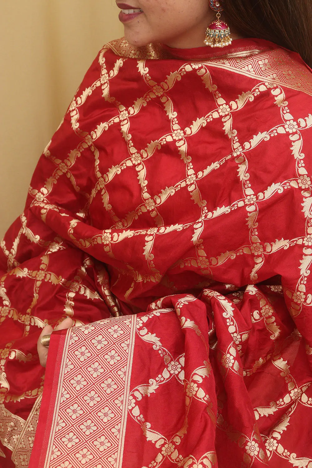 Timeless Elegance: Red Banarasi Silk Dupatta