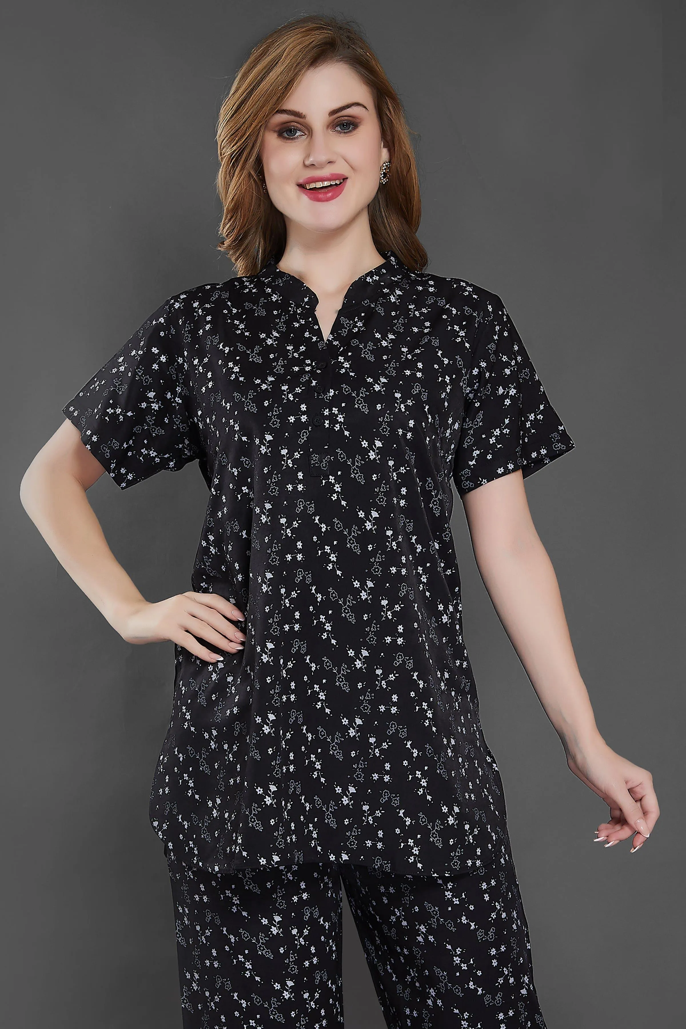 Velure Blooms Print Kurti Style Night Suit