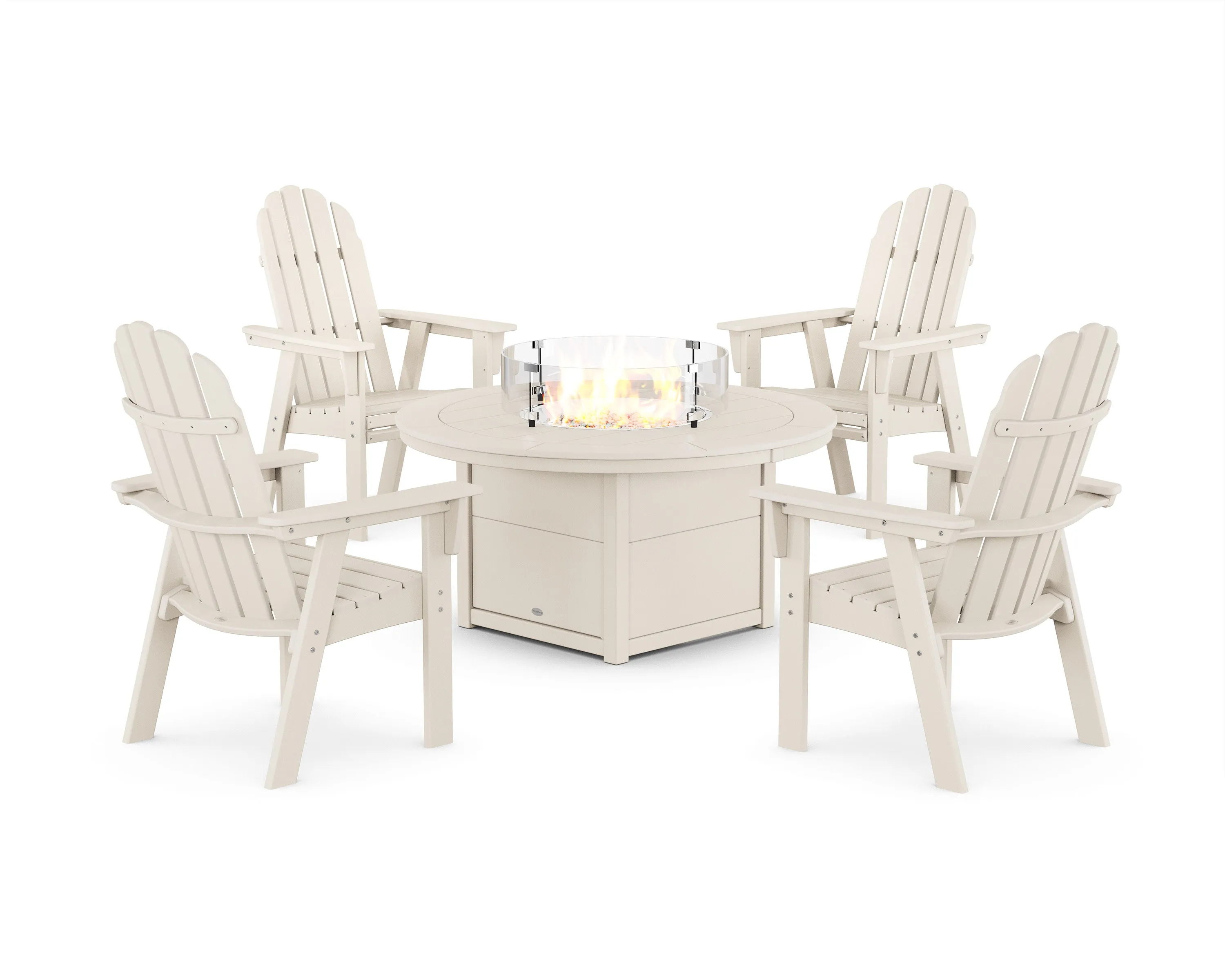Vineyard 4-Piece Curveback Upright Adirondack Conversation Set with Fire Pit Table
