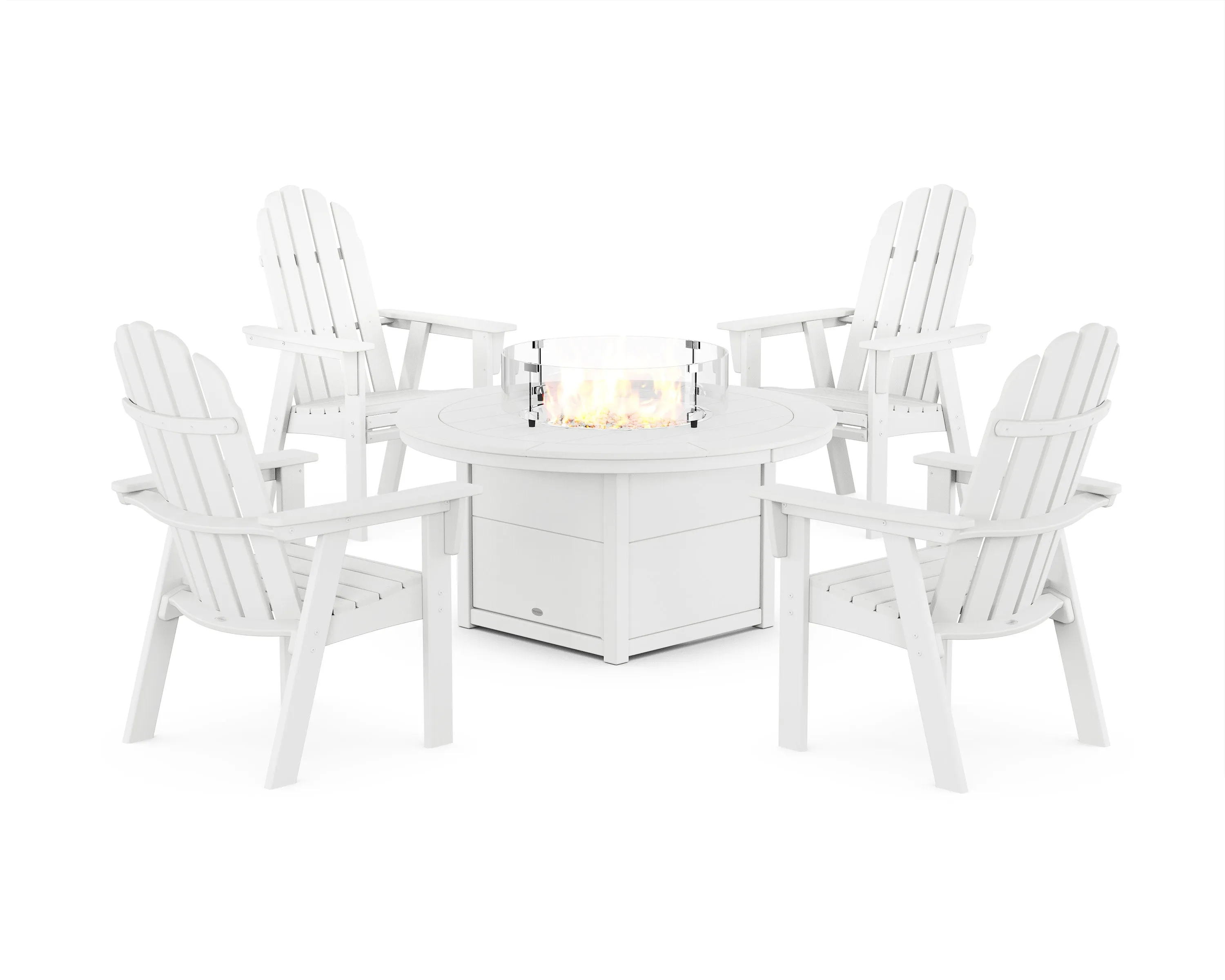 Vineyard 4-Piece Curveback Upright Adirondack Conversation Set with Fire Pit Table