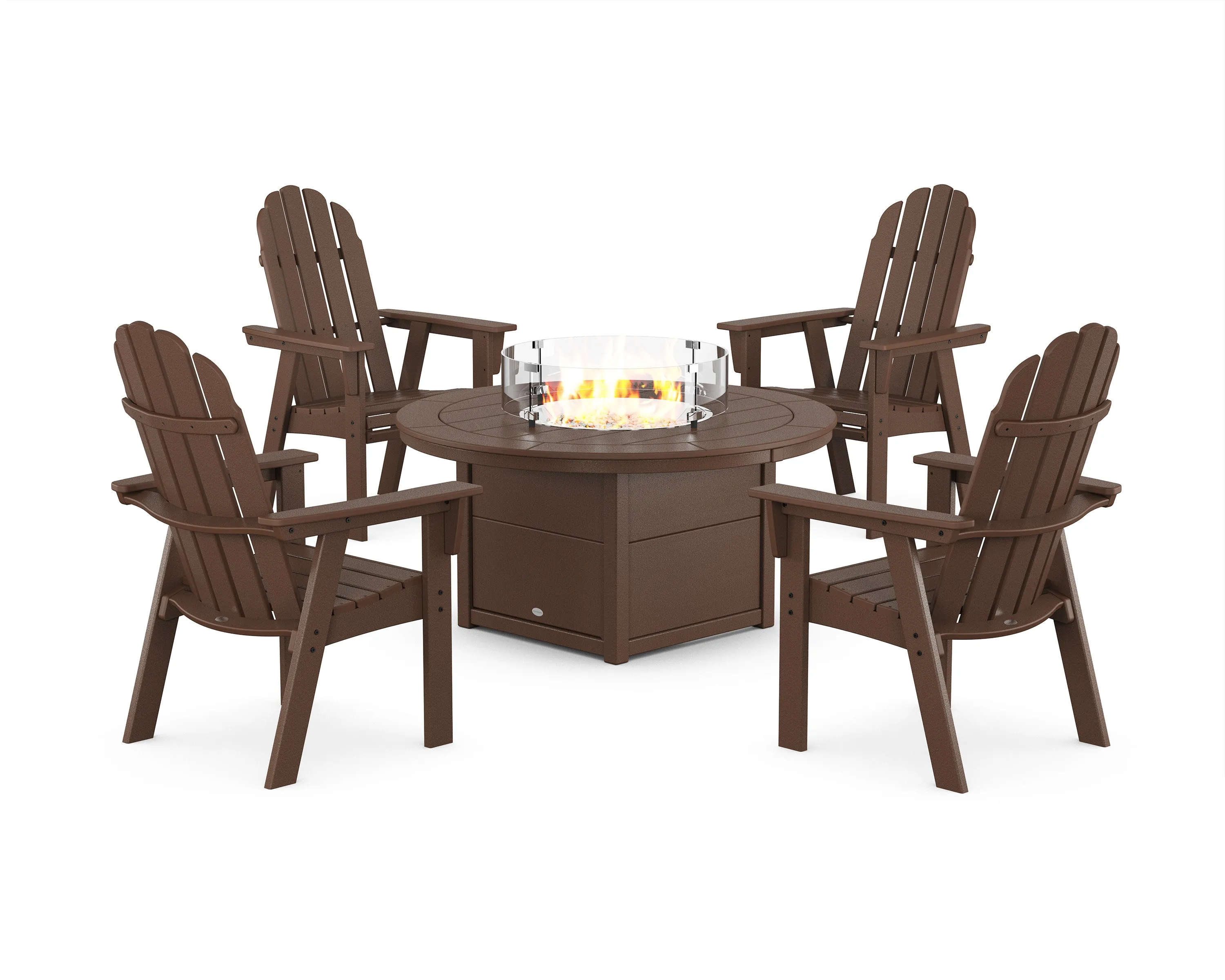 Vineyard 4-Piece Curveback Upright Adirondack Conversation Set with Fire Pit Table