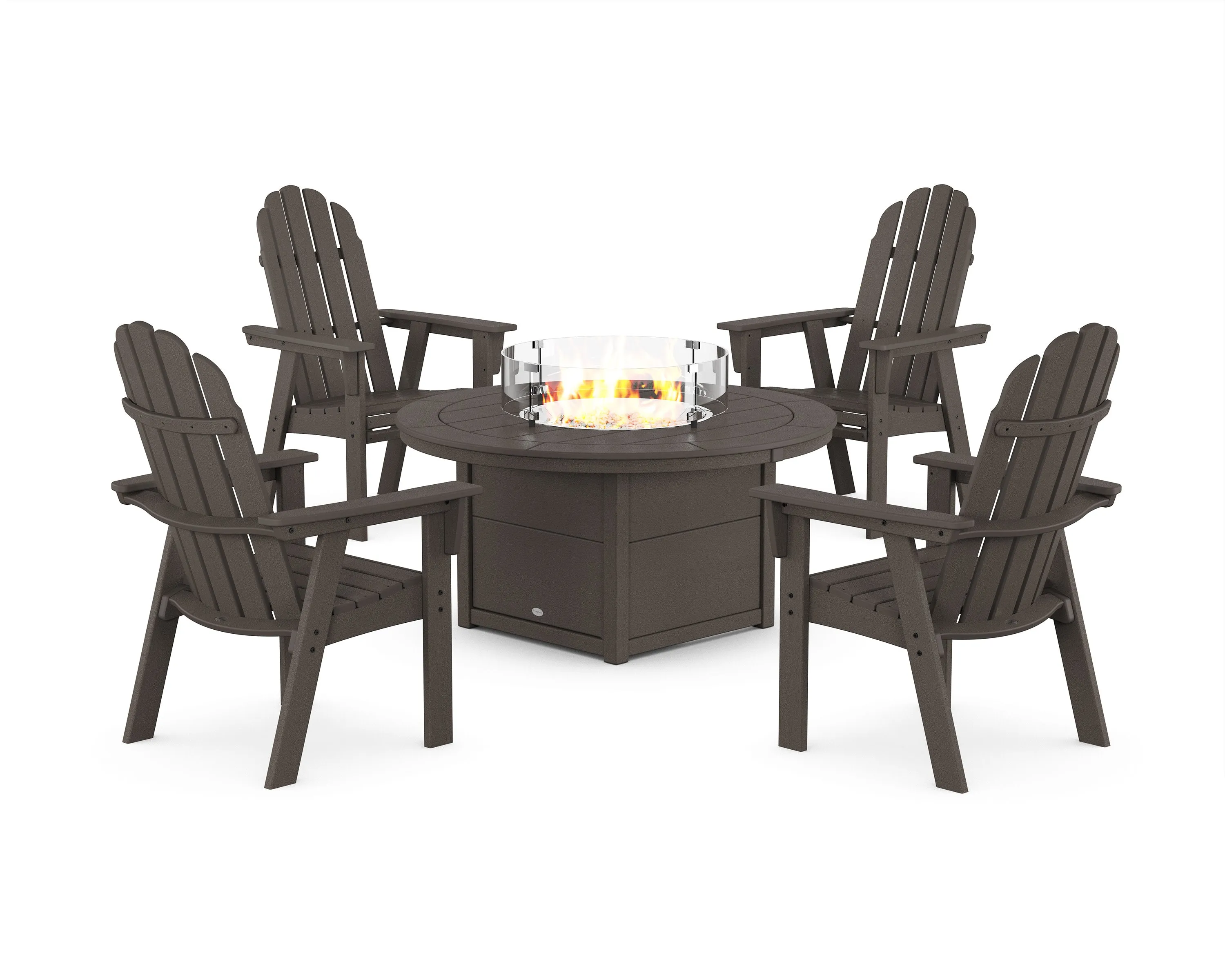 Vineyard 4-Piece Curveback Upright Adirondack Conversation Set with Fire Pit Table