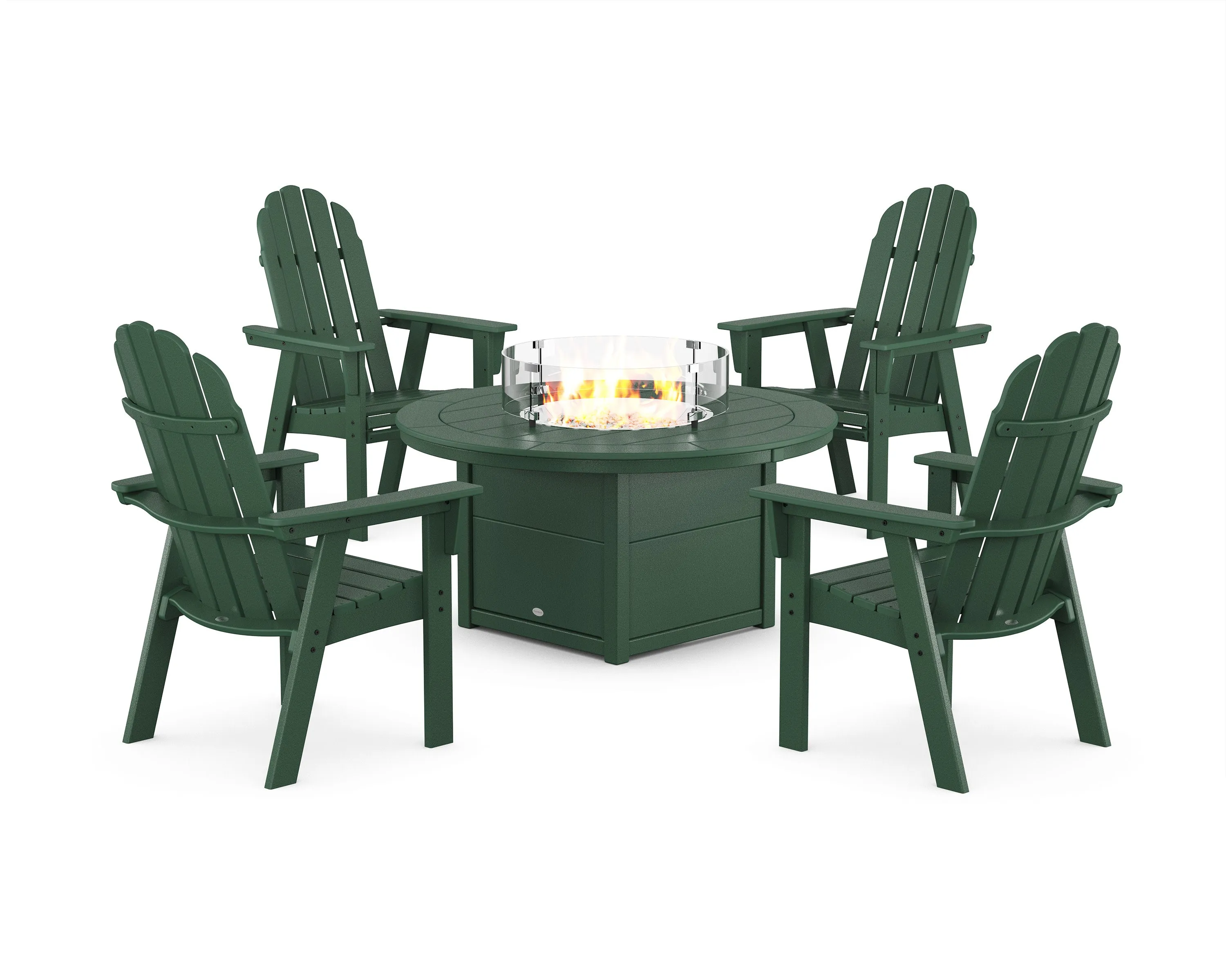Vineyard 4-Piece Curveback Upright Adirondack Conversation Set with Fire Pit Table