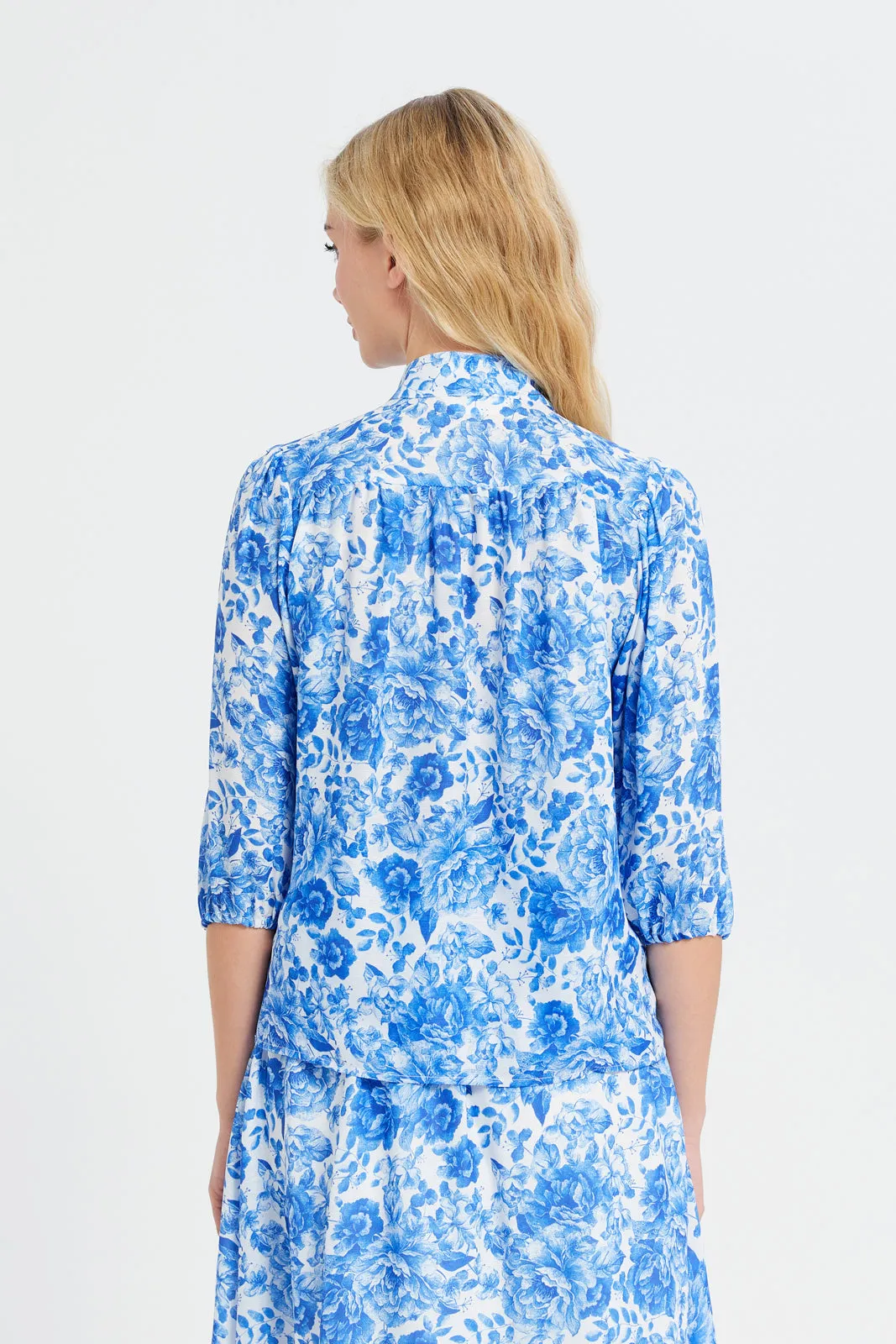 Women Blue Printed Shirt Blouse