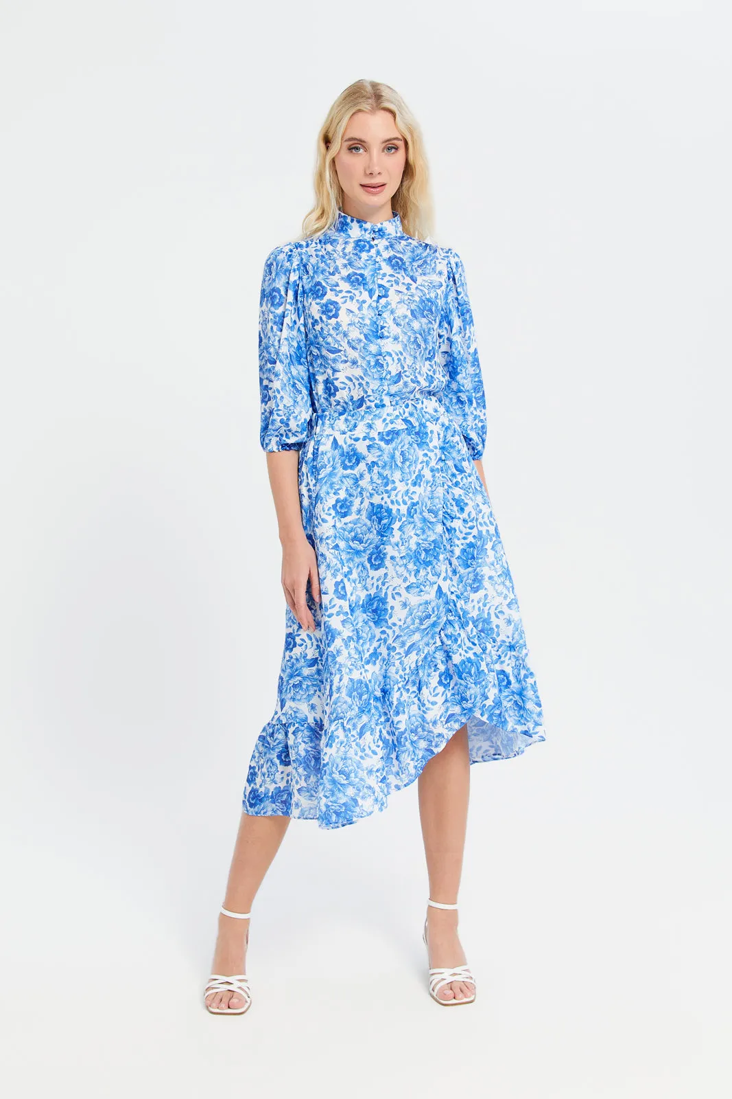 Women Blue Printed Shirt Blouse