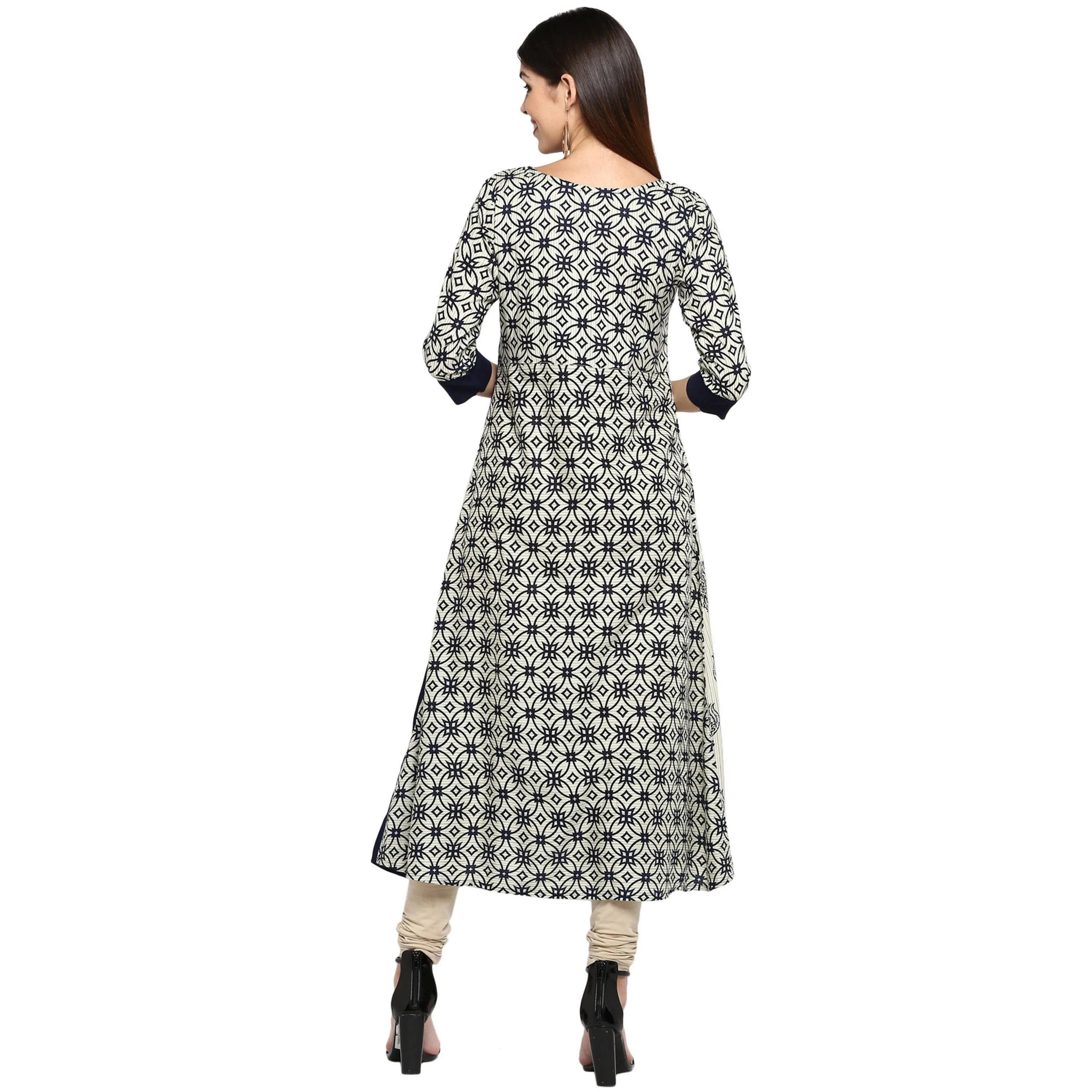 Women'S Blue & White Rayon Straight Kurta- (1Pc Set)