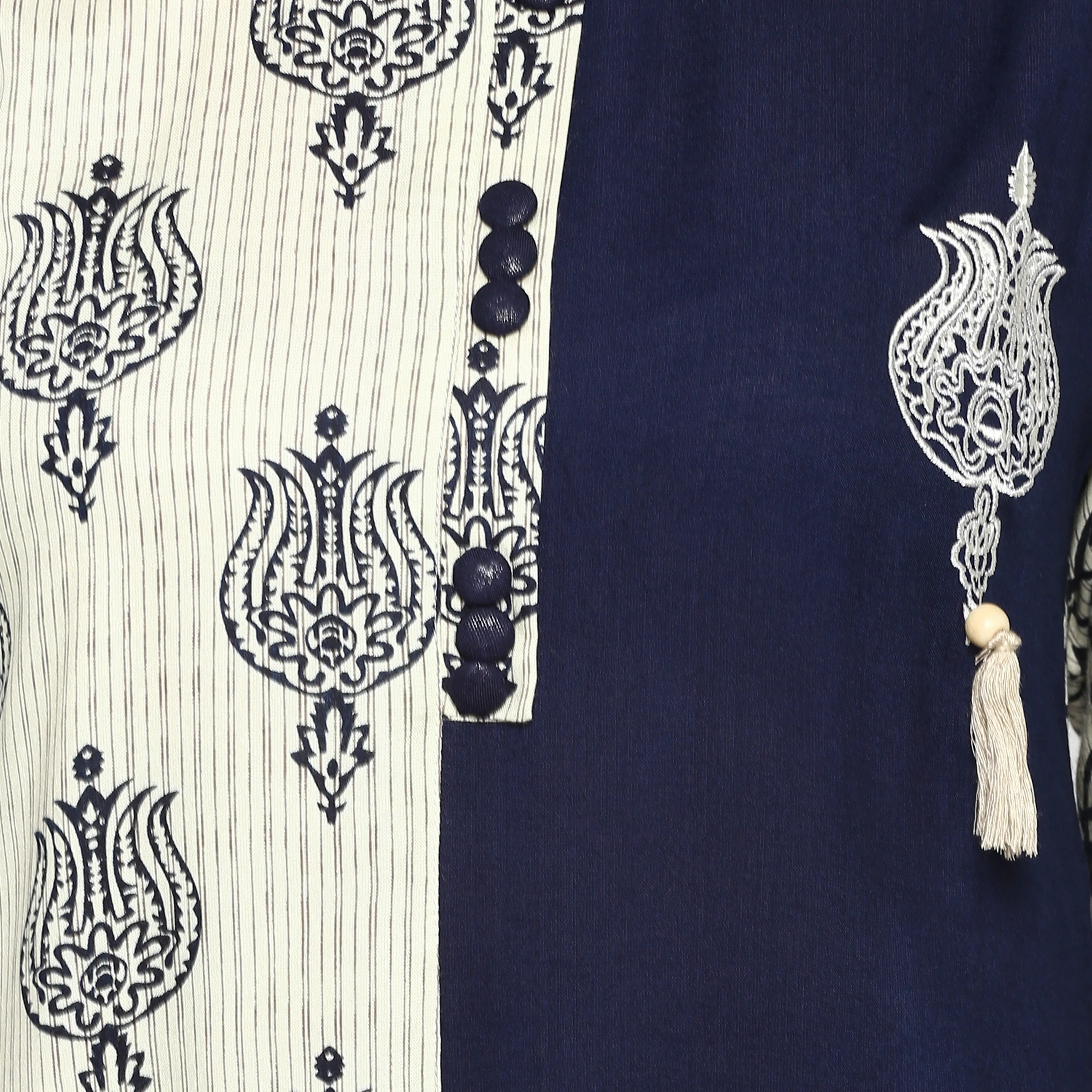 Women'S Blue & White Rayon Straight Kurta- (1Pc Set)